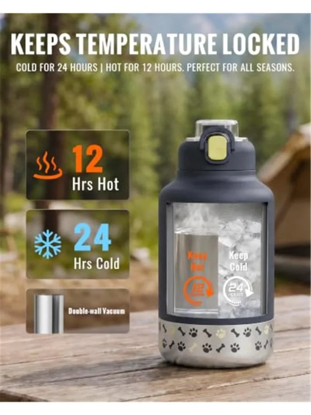 37oz / 1.1L Insulated Dog Water Bottle with Carrying Case, Dark Gray